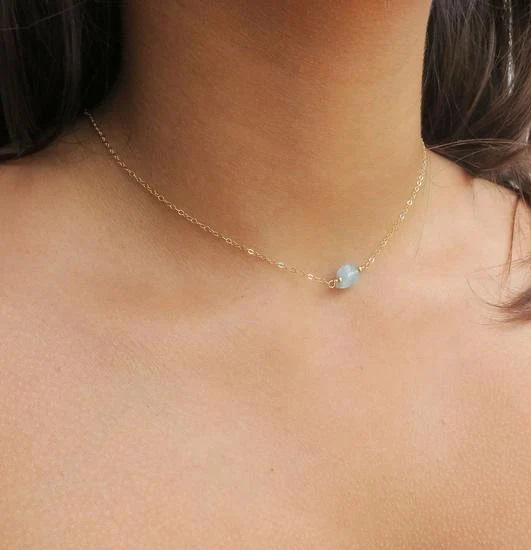 Raw Crystal Necklace Aquamarine Necklace March Birthstone Rough Stone Layering Necklace Natural Aquamarine Stone Pendant