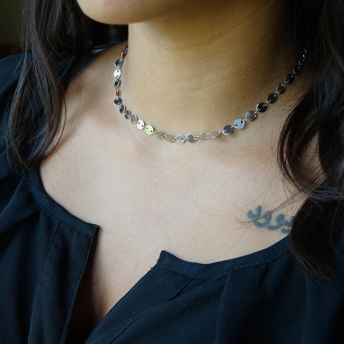 Dainty Dot Silver Choker Chain Necklace