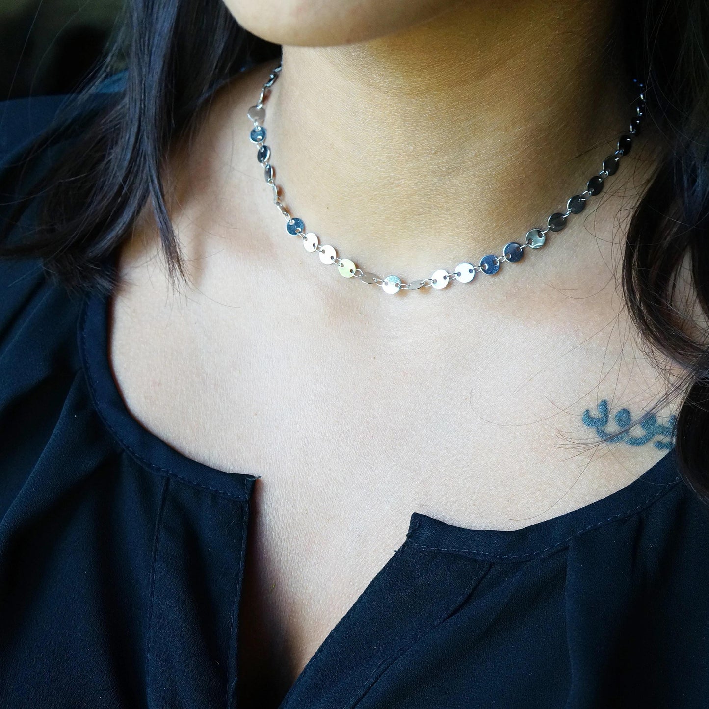 Dainty Dot Silver Choker Chain Necklace