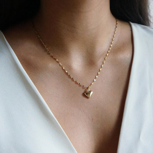 Dainty Puffy Heart Gold Necklace