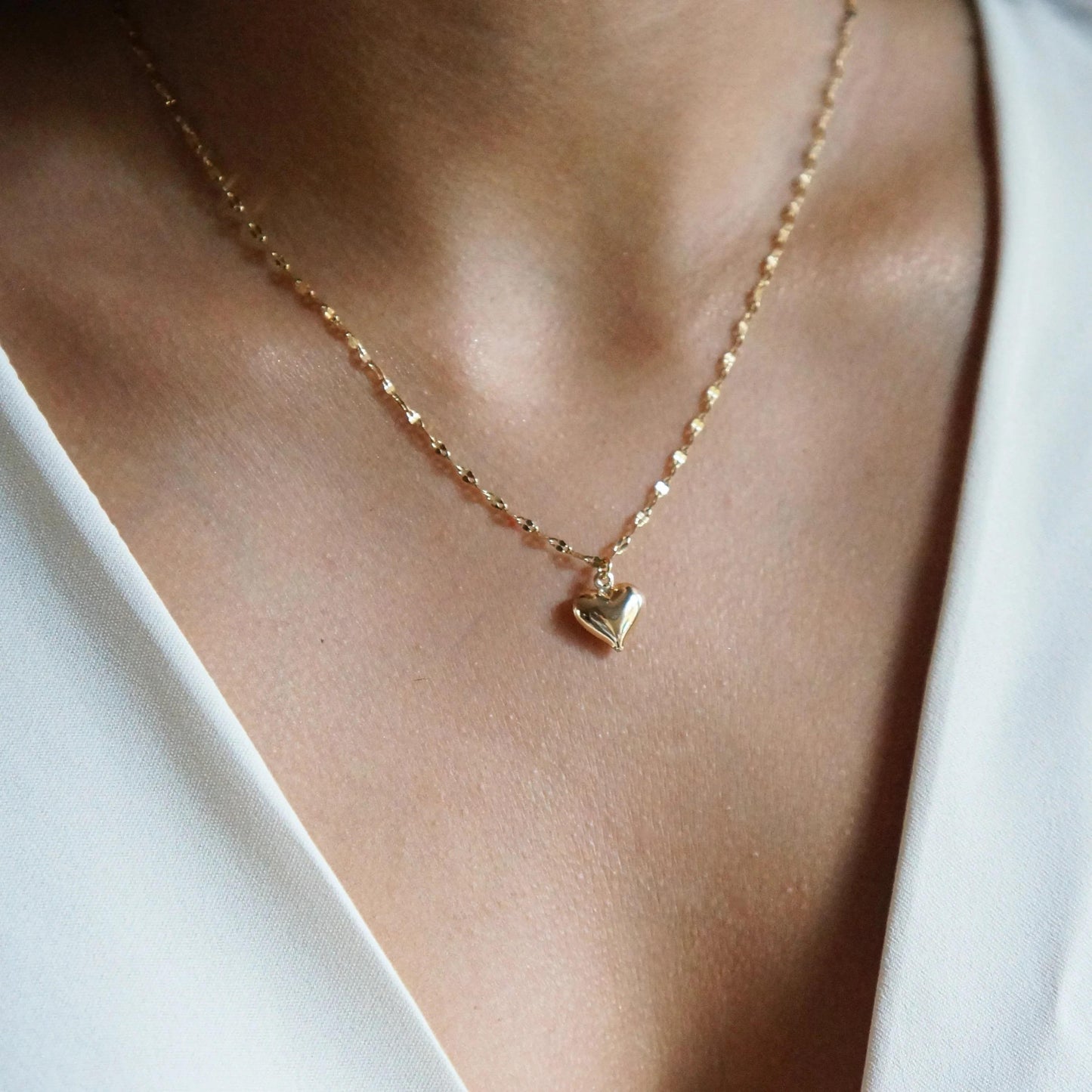 Dainty Puffy Heart Gold Necklace