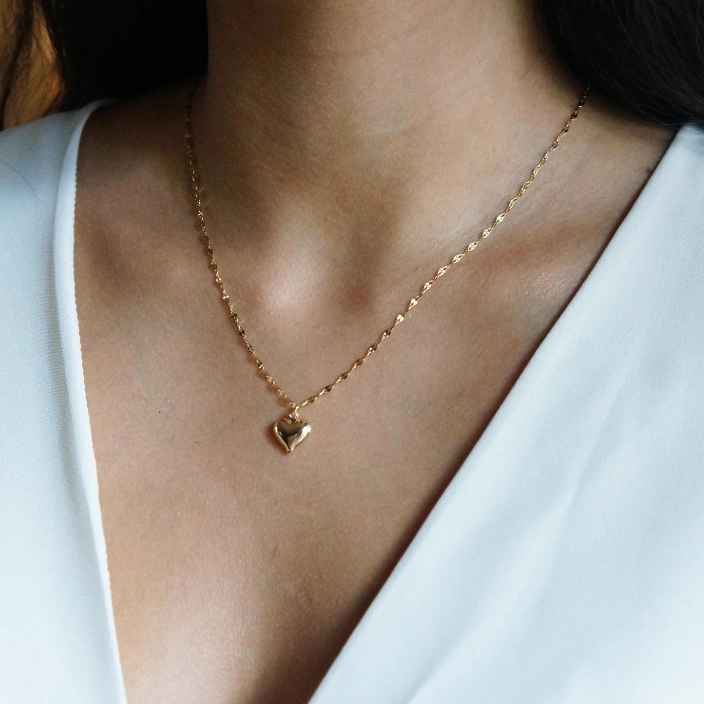 Dainty Puffy Heart Gold Necklace