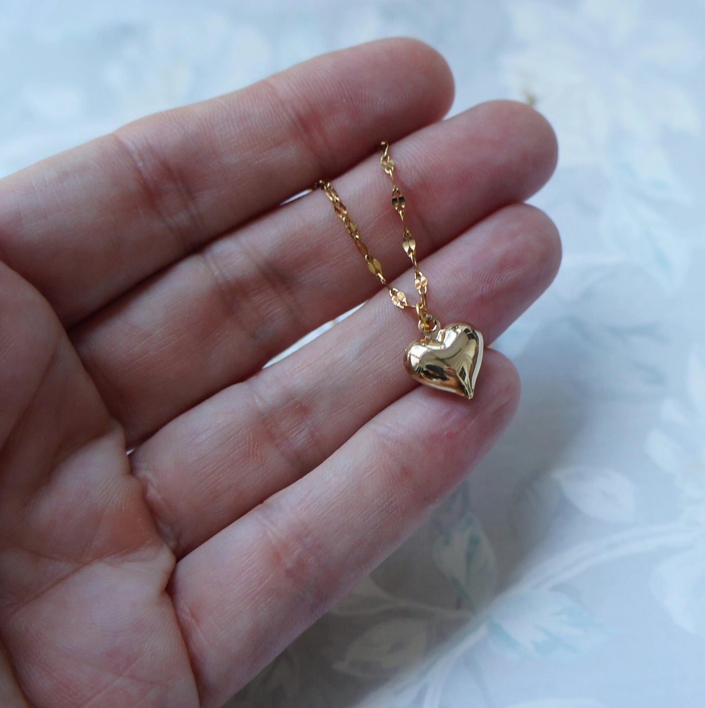 Dainty Puffy Heart Gold Necklace