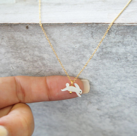 Tiny Bunny Necklace White Rabbit Charm, Small Animal Pendant, Dainty Bunny Jewelry, Rabbit Lover Gift, Cute Gift for Her