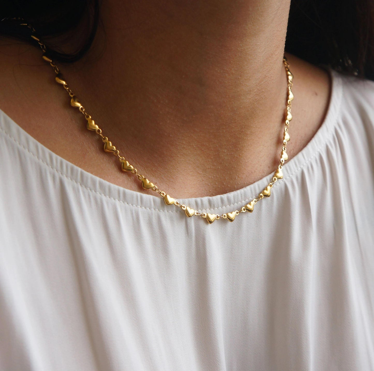 Dainty Gold Hearts Chain Necklace