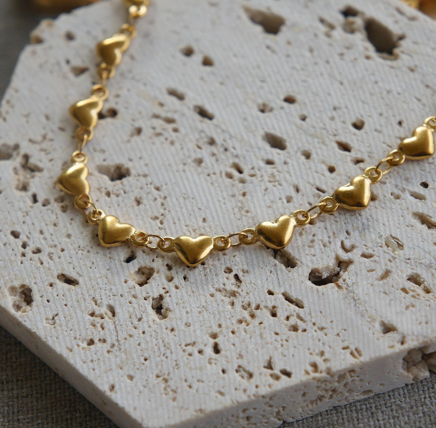 Dainty Gold Hearts Chain Necklace