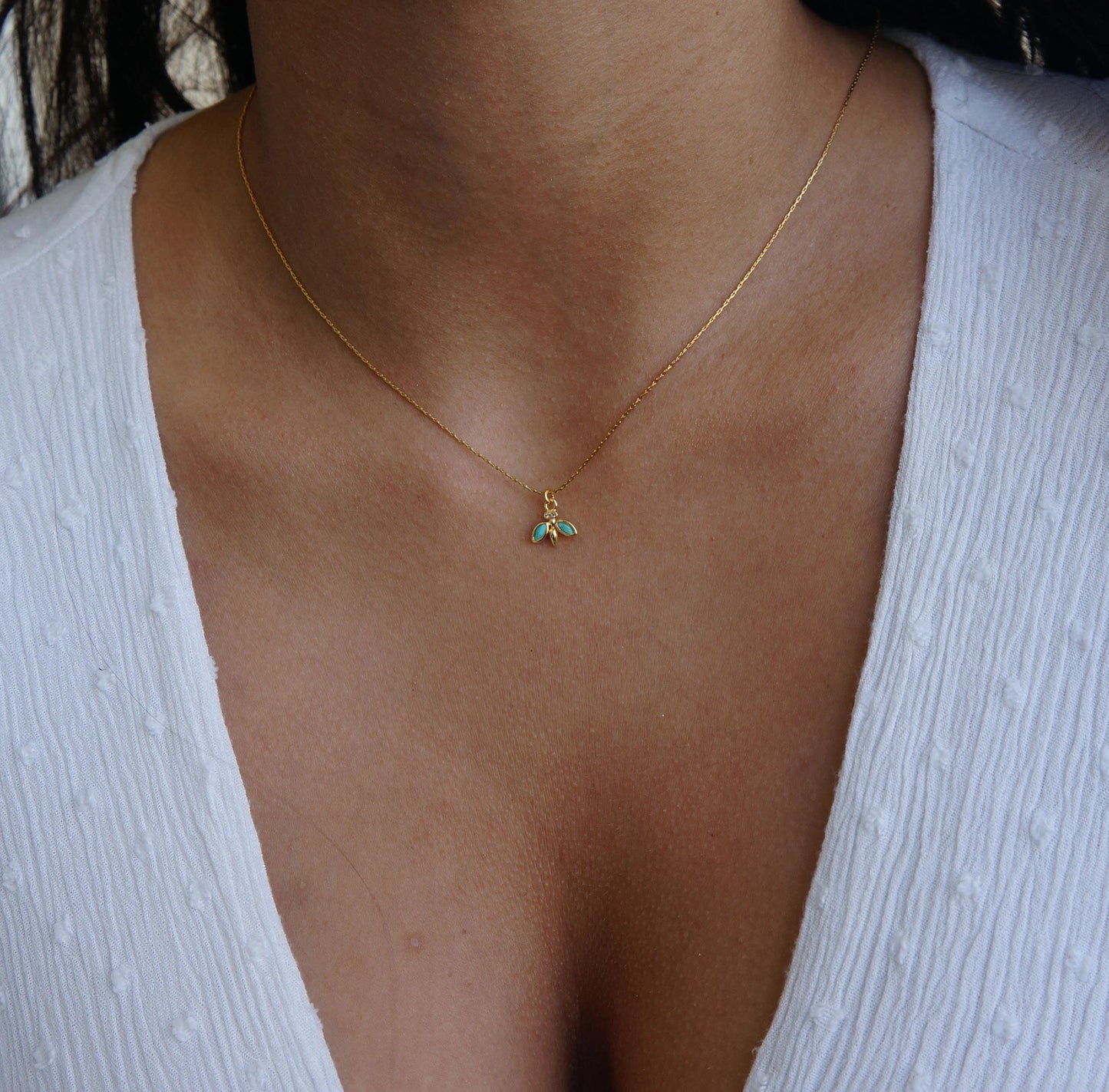 Tiny Dragonfly Necklace Minimalist Charm Necklace Turquoise Dragonfly Charm Necklace for Woman Gift for Her Tiny Dainty Jewelry