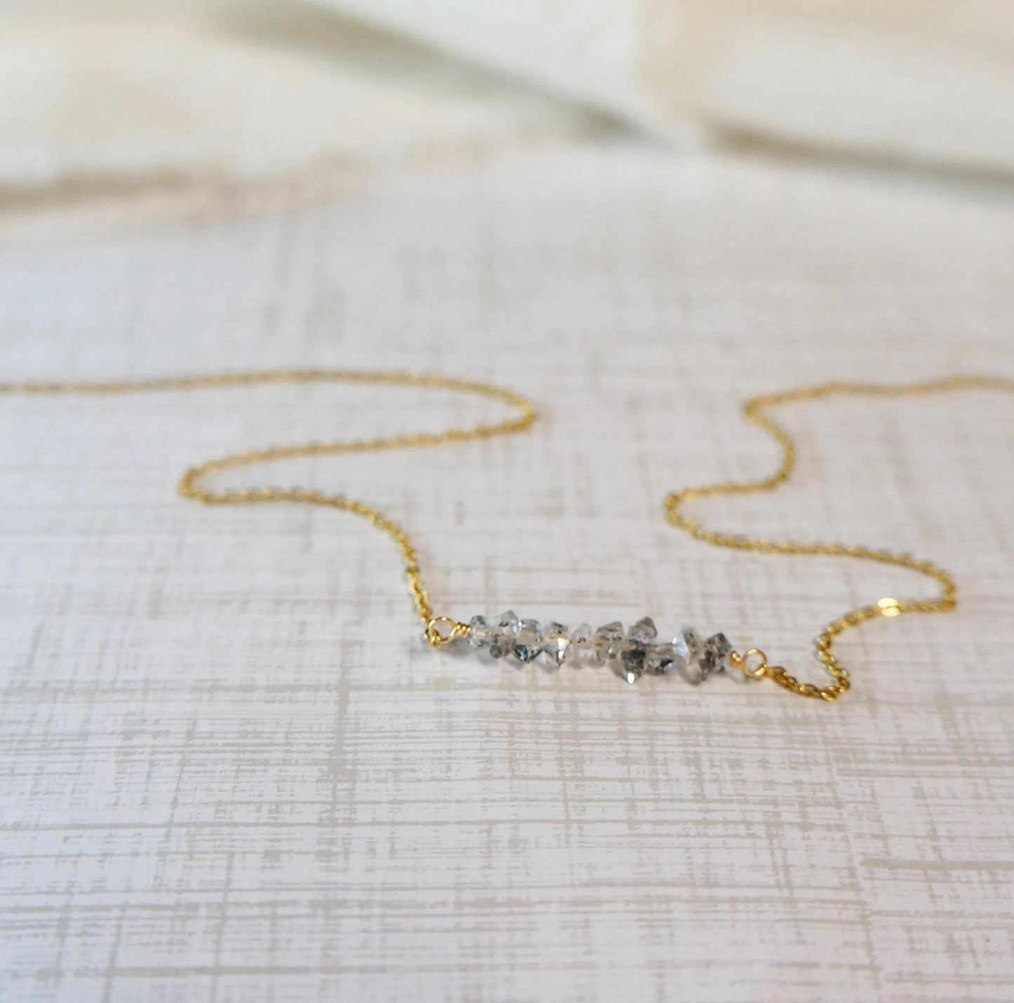 Tiny Herkimer Necklace Dainty Raw Bar Diamond Necklace Raw Crystals Natural Herkimer Crystals April Birthstone Necklace FLTCH