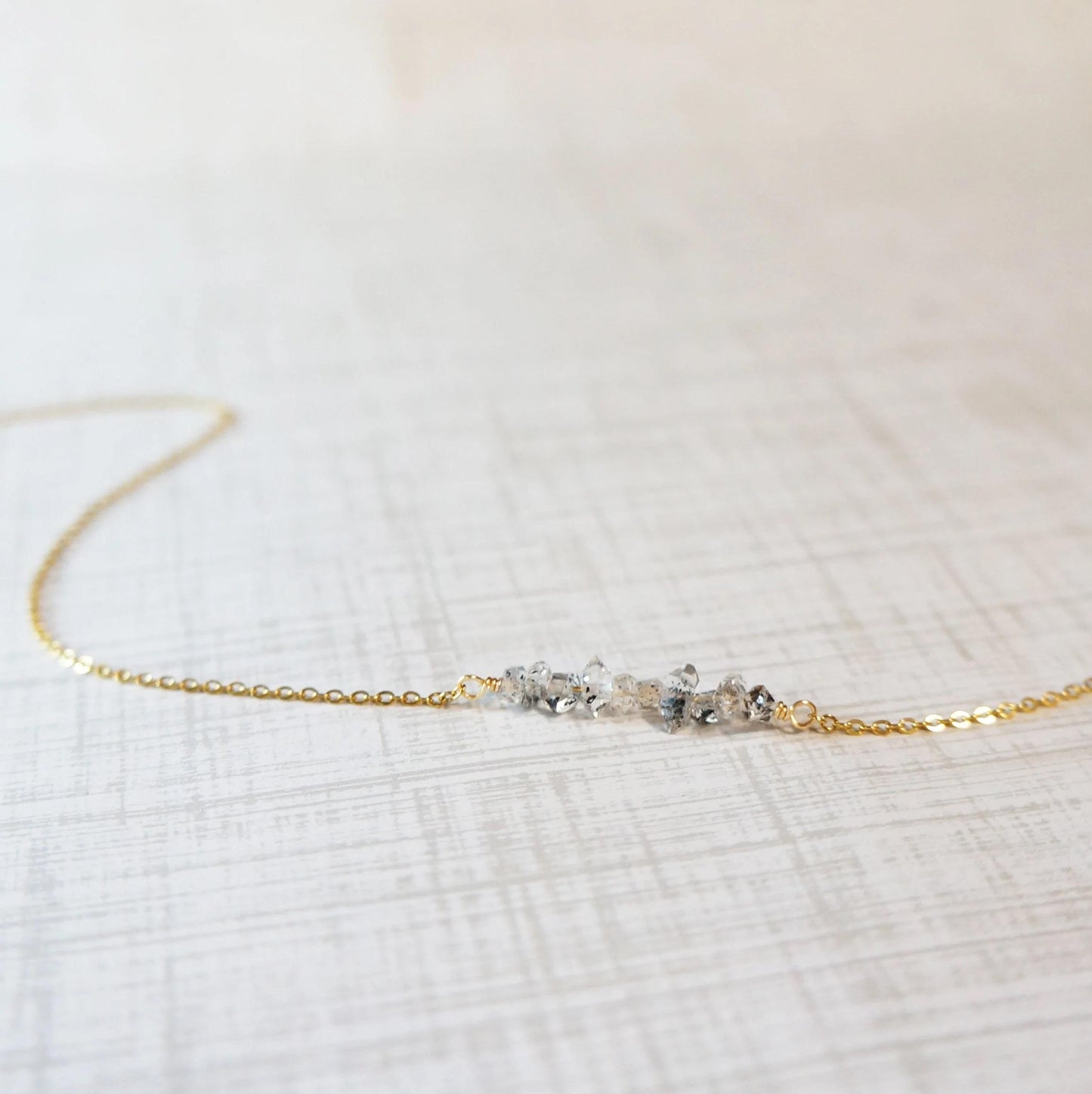 Tiny Herkimer Necklace Dainty Raw Bar Diamond Necklace Raw Crystals Natural Herkimer Crystals April Birthstone Necklace FLTCH