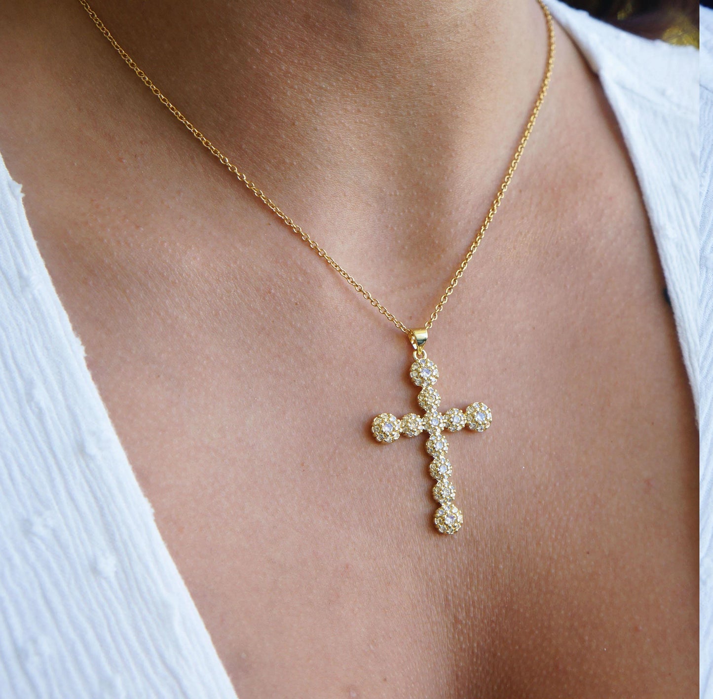 Large Gold Cross Necklace for Woman