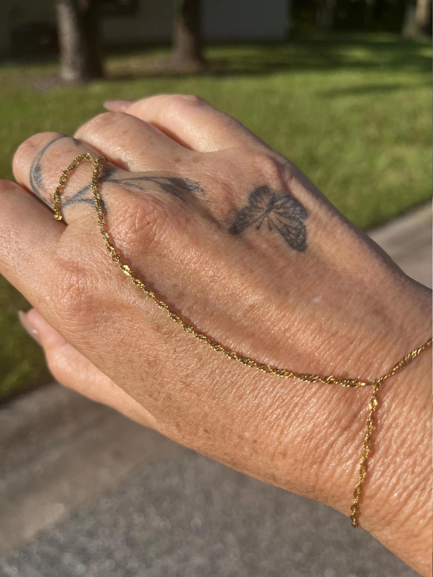 Dainty Gold Hand Chain Bracelet,