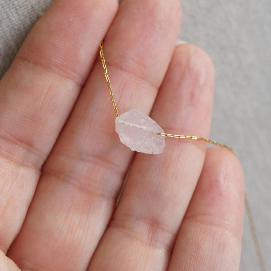 Raw Pink Morganite Gemstone Necklace, Spiritual Love Healing Crystal, Natural Stone Pendant, Peaceful Energy Gift, Boho Jewelry, Love Stone