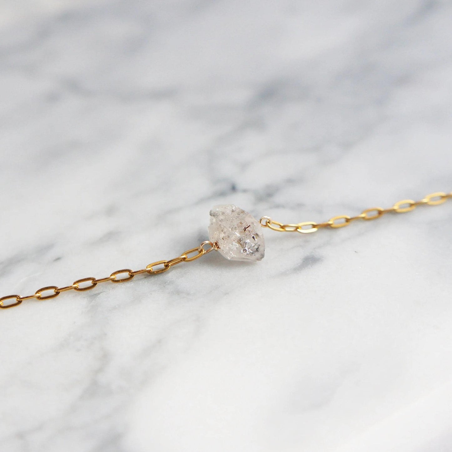 Raw Herkimer Diamond Bracelet Natural Rough Cut Herkimer Dainty Bracelet April Birthstone Gift for Women Raw Gemstone Bracelet