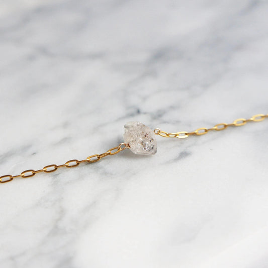 Raw Herkimer Diamond Bracelet Natural Rough Cut Herkimer Dainty Bracelet April Birthstone Gift for Women Raw Gemstone Bracelet