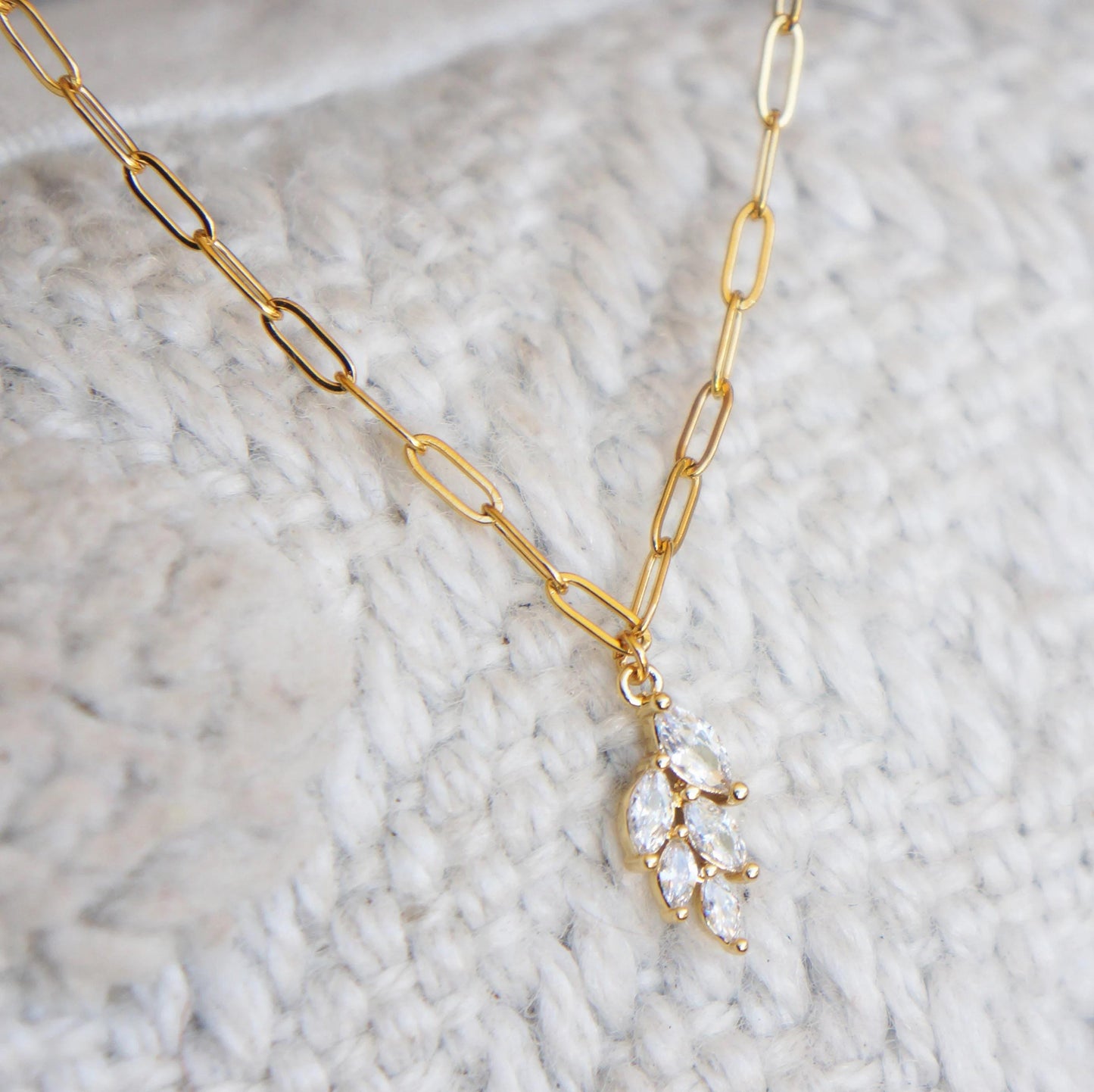 Small Clear CZ Sparkly Charm Necklace, Gold Paperclip Chain, Bridal Gift, Crystal Jewelry, Dainty Jewelry