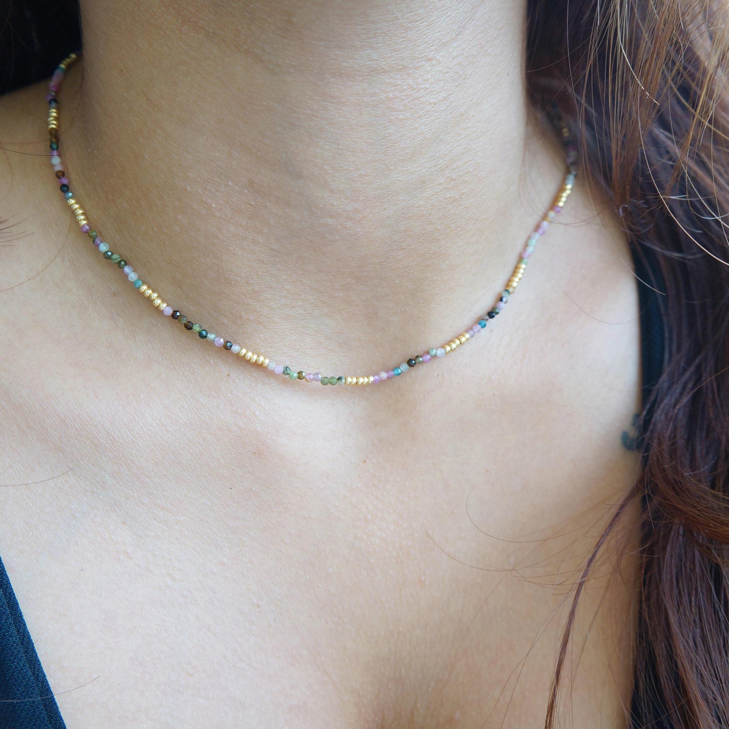 Gemstone Necklace with Tiny Beads