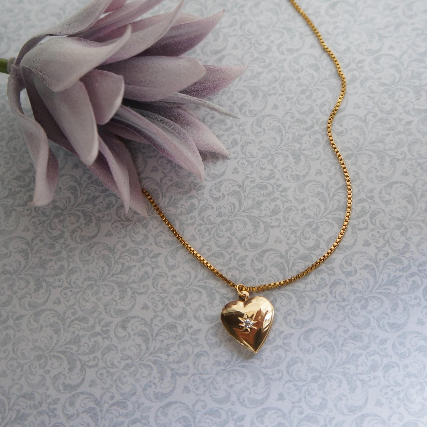 Gold Locket Necklace, Box Chain