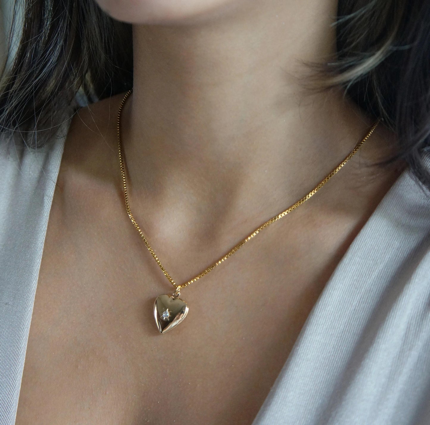 Gold Locket Necklace, Box Chain