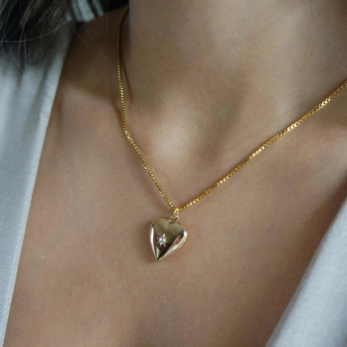 Gold Locket Necklace, Box Chain