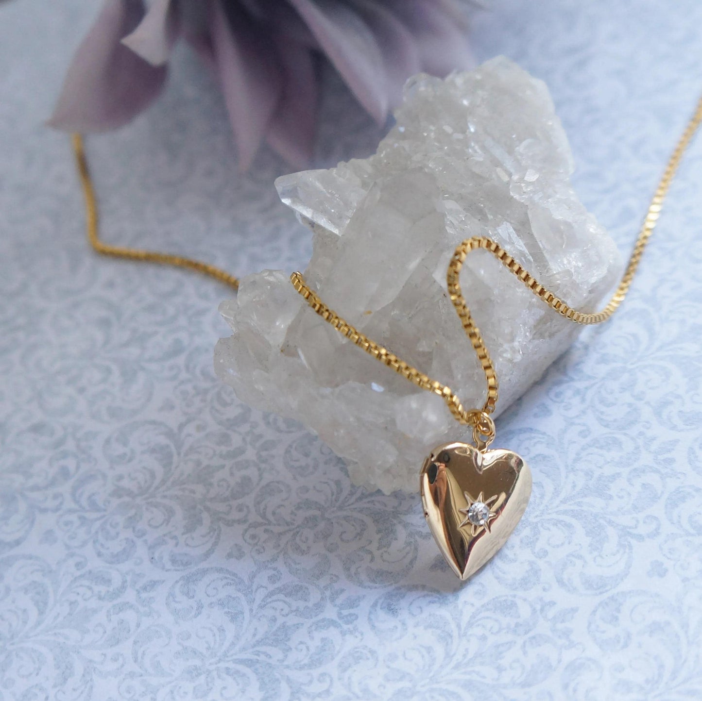 Gold Locket Necklace, Box Chain