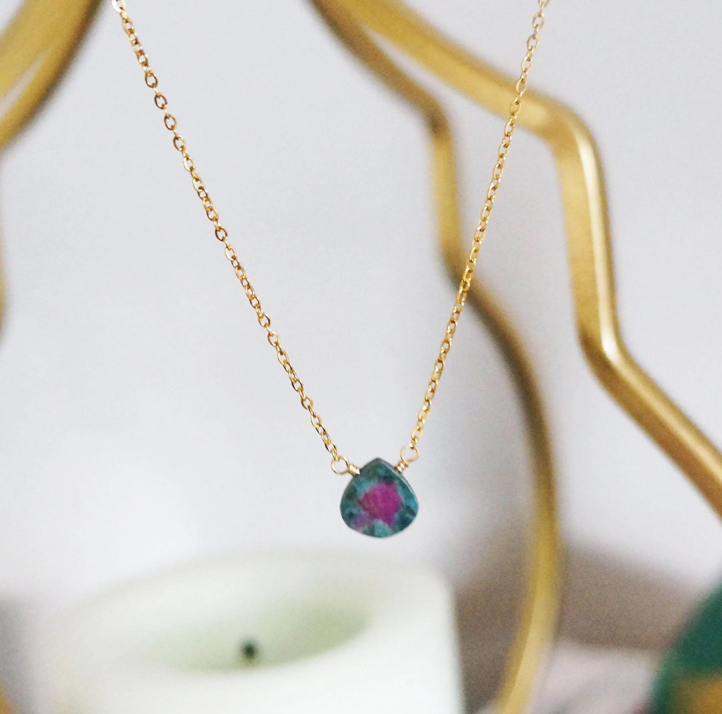 Tiny Watermelon Tourmaline Necklace Raw Natural Gemstone Necklace Balance Necklace Delicate Gold Tourmaline Necklace Gift for Woman