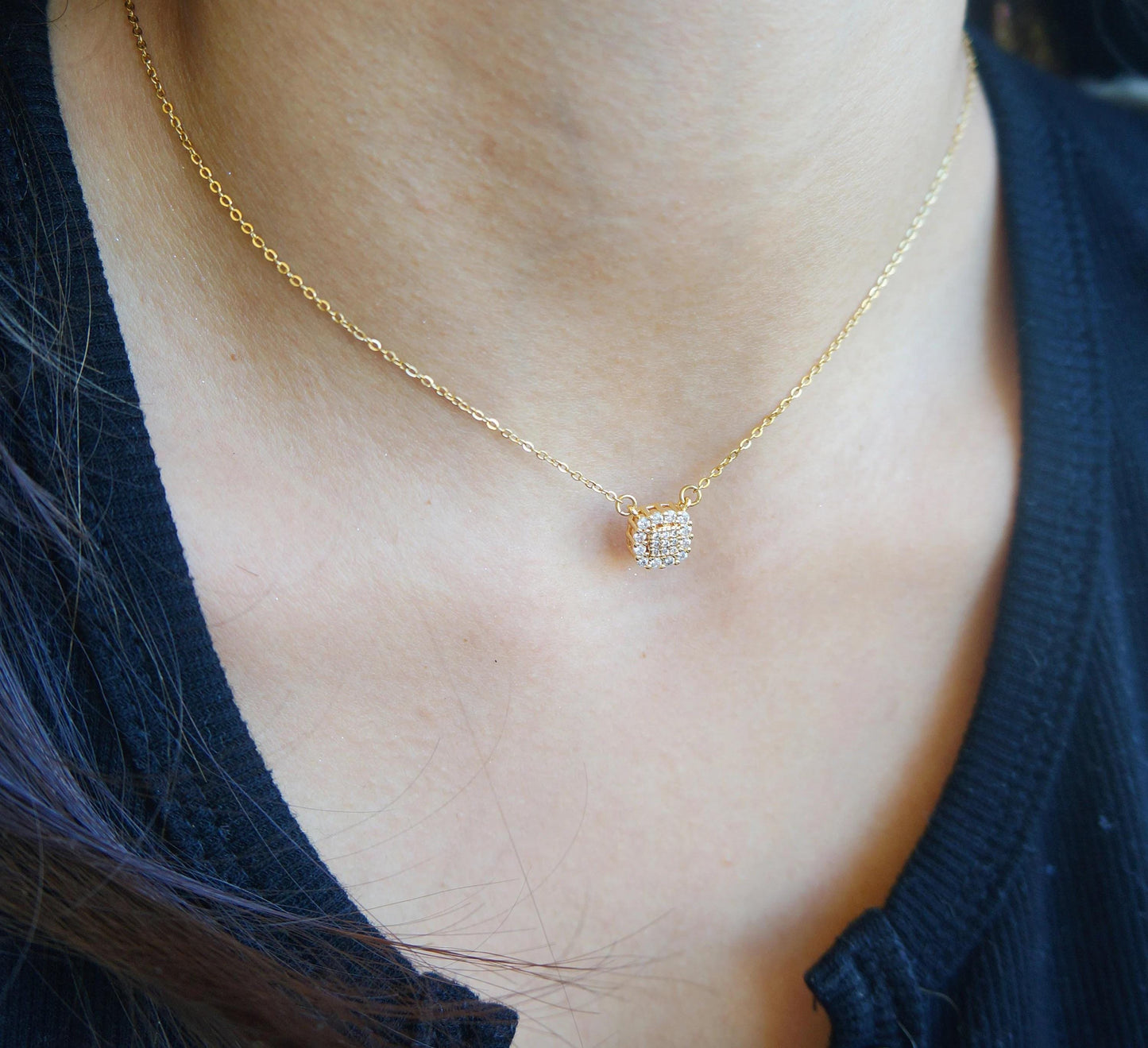 Dainty Gold Square Brilliant CZ Crystal Necklace