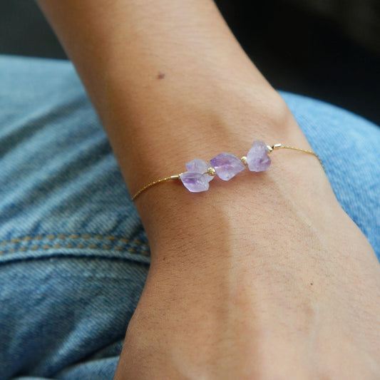Raw Amethyst Stones Bracelet Soul Protection Natural Semi Precious Stones February Birthstone Bracelet Rough Small Amethysts 14kt Gold Fill