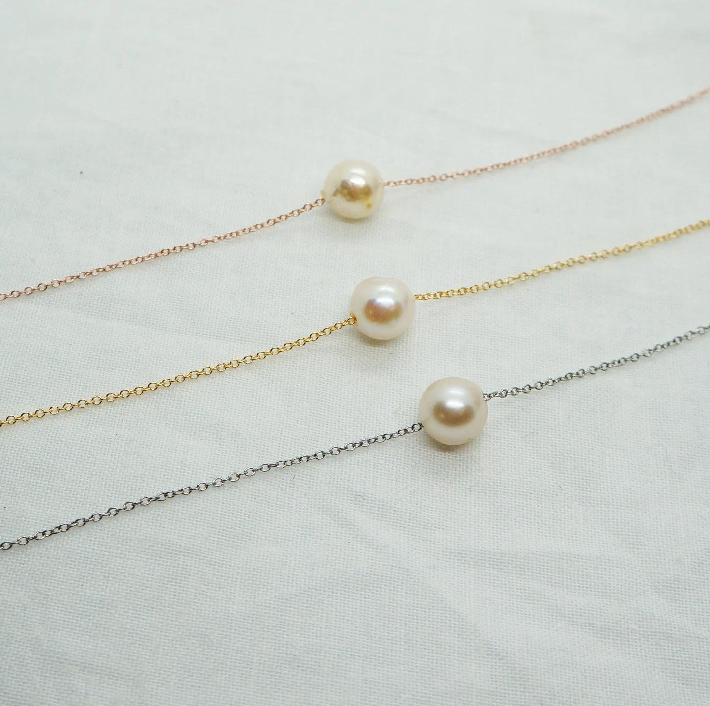 Single Pearl Necklace, Floating Pearl Pendant, Gold Chain Jewelry, Elegant Bridal Necklace, Thank You Gift, Simple Necklace