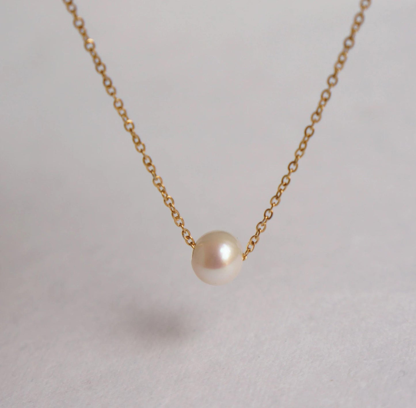 Single Pearl Necklace, Floating Pearl Pendant, Gold Chain Jewelry, Elegant Bridal Necklace, Thank You Gift, Simple Necklace