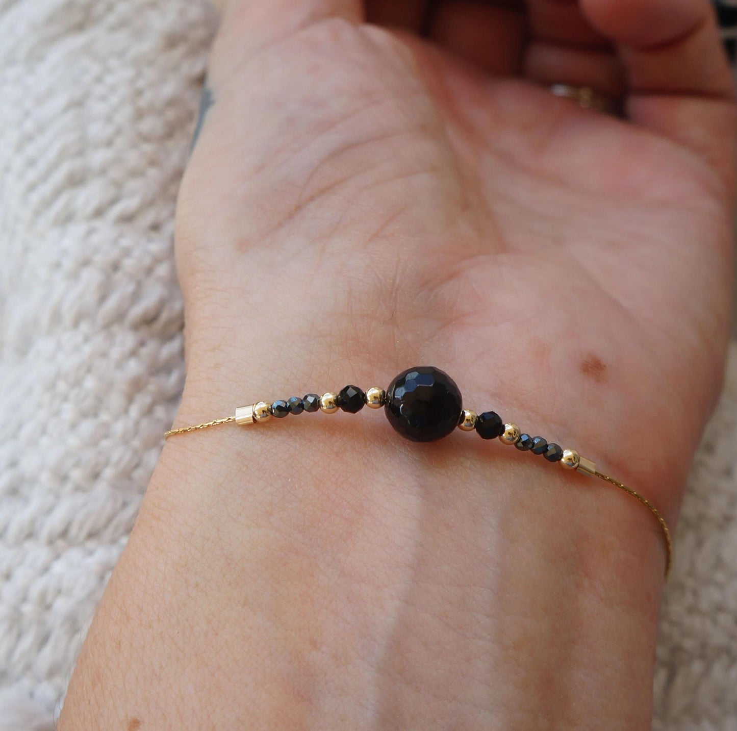 Dainty Black Tourmaline Bracelet Delicate Minimal Faceted Black Bead Protection Stone Bracelet for Woman Gift for Friends Sister Bracelet