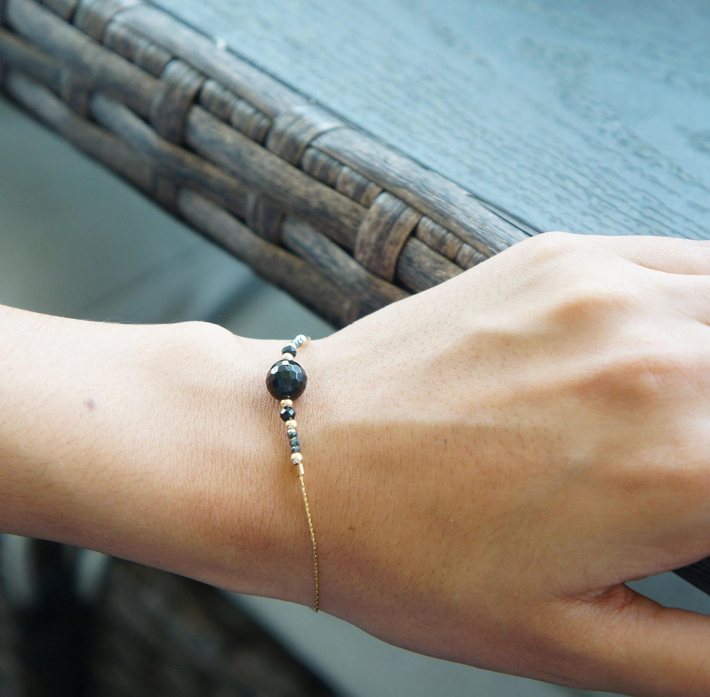 Dainty Black Tourmaline Bracelet Delicate Minimal Faceted Black Bead Protection Stone Bracelet for Woman Gift for Friends Sister Bracelet