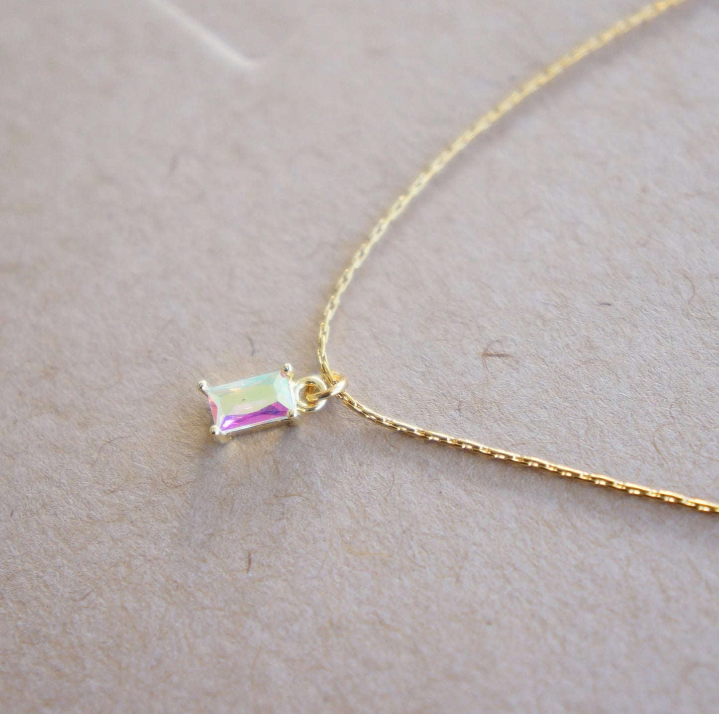 Tiny Crystal Necklace Minimalist Necklace Ultra Dainty Baguette Necklace Snake Thread Chain Layering Necklace for Woman