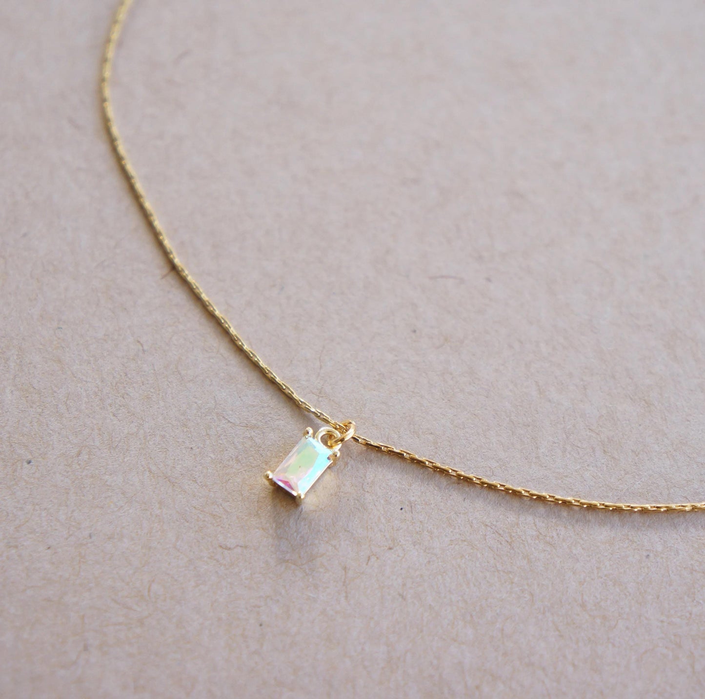 Tiny Crystal Necklace Minimalist Necklace Ultra Dainty Baguette Necklace Snake Thread Chain Layering Necklace for Woman