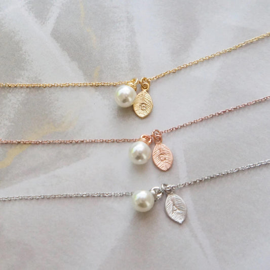 Tiny Pearl Necklace Personalized Initial Necklace Ready to Gift Bridesmaid Dainty Gift Idea for Her Friendship Necklace Charm Necklace