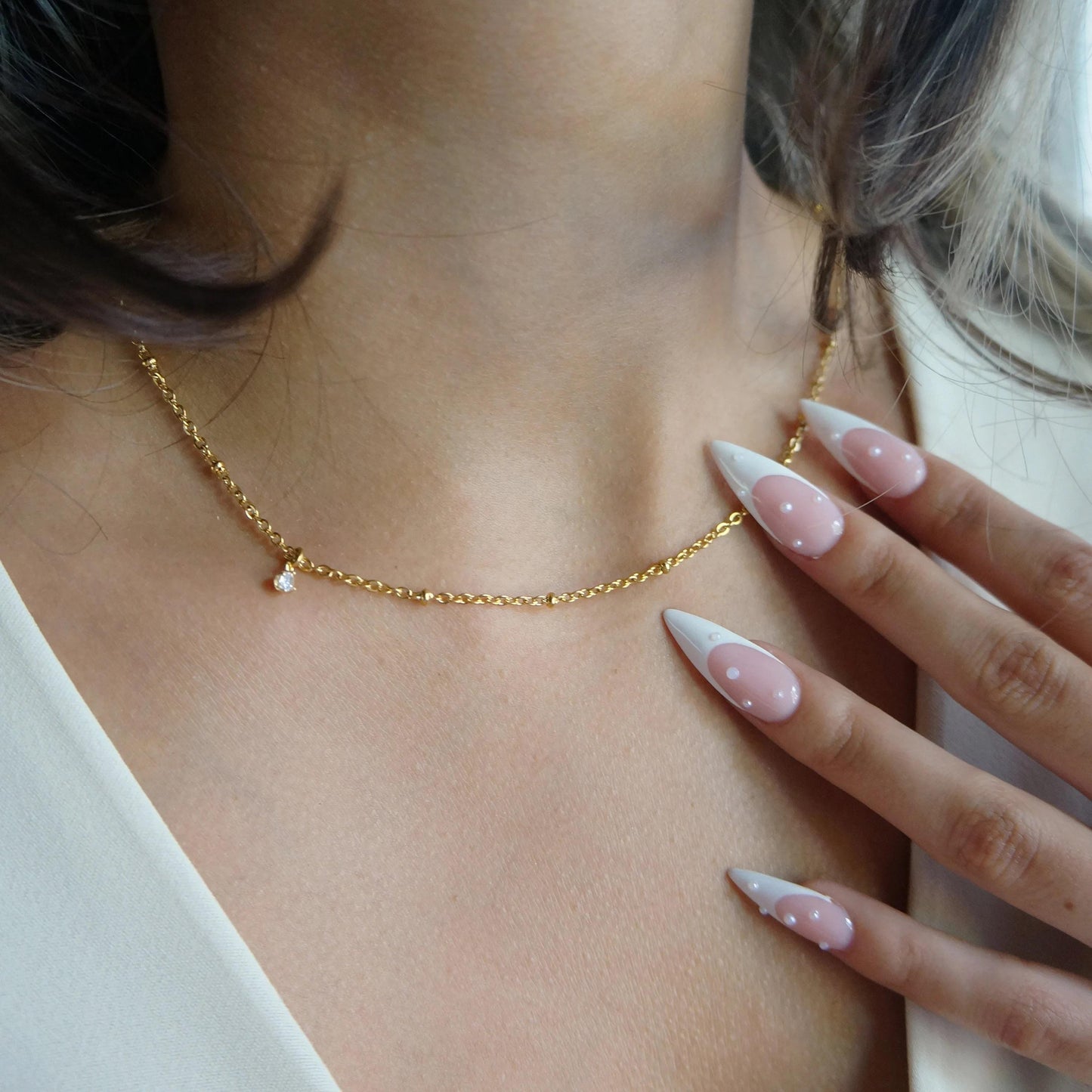 Gold Dainty Satellite Sparkle Chain Delicate Layered Chain Minimalist Necklace Crystal Charm Choker Chain Necklace Jewelry Gift for Women