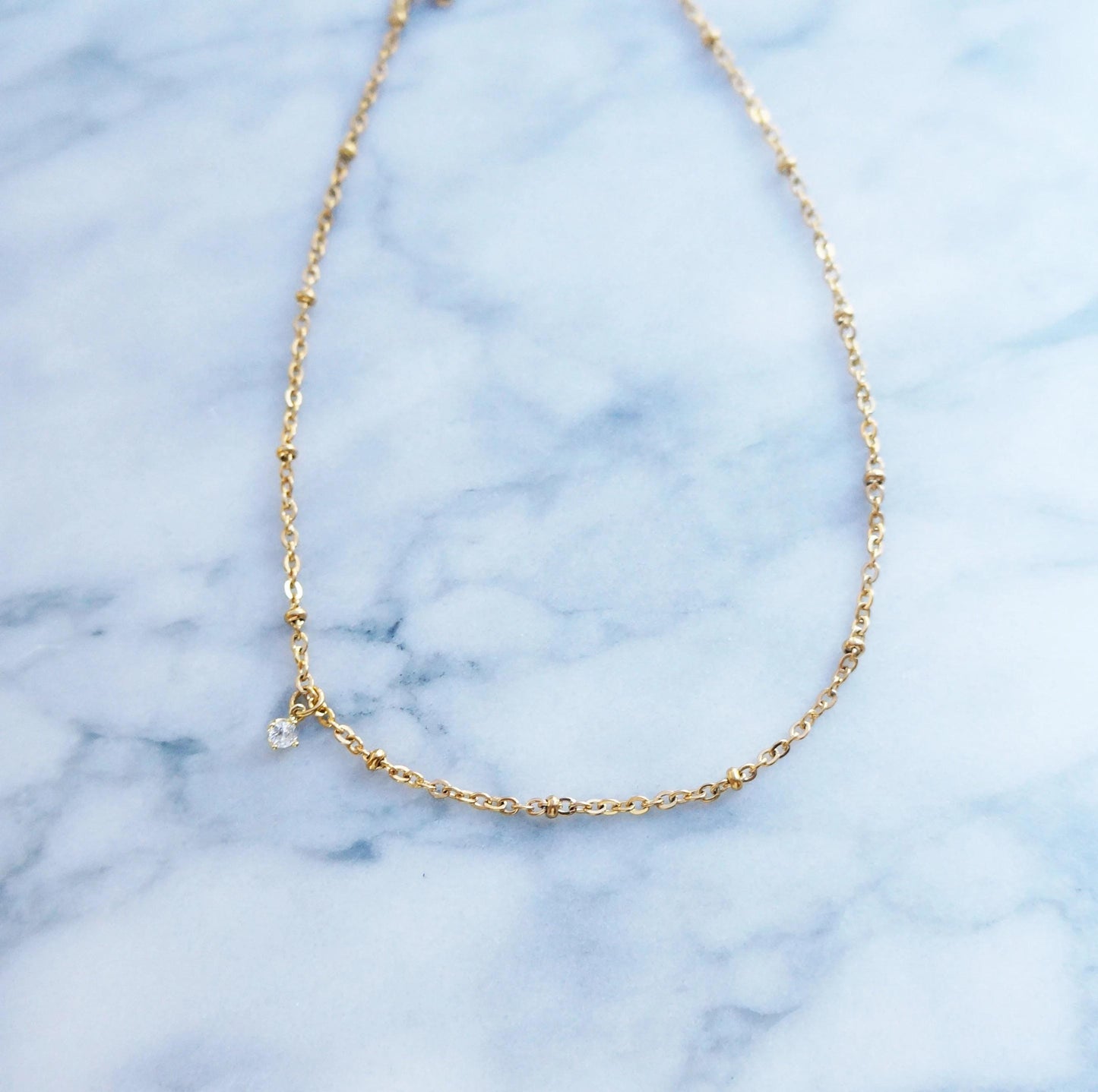 Gold Dainty Satellite Sparkle Chain Delicate Layered Chain Minimalist Necklace Crystal Charm Choker Chain Necklace Jewelry Gift for Women