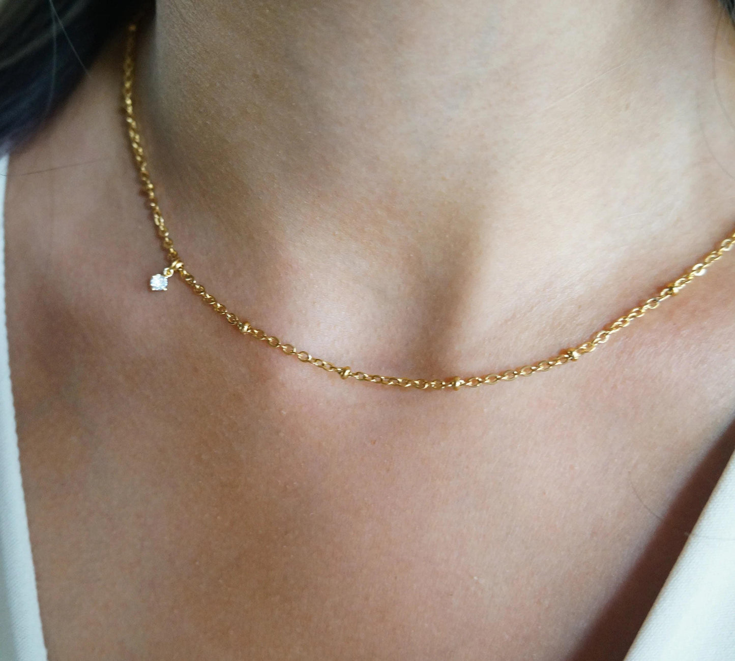 Gold Dainty Satellite Sparkle Chain Delicate Layered Chain Minimalist Necklace Crystal Charm Choker Chain Necklace Jewelry Gift for Women