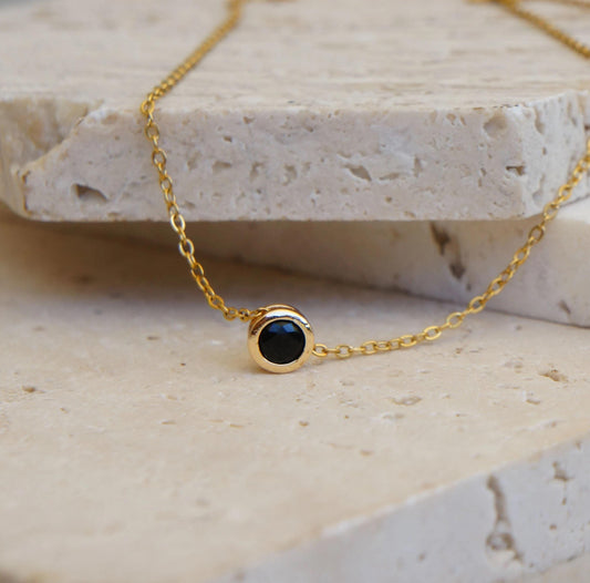 Small Black CZ Crystal Necklace, Delicate Gift for Her, Elegant Pendant, Dainty Jewelry, Women's Gift, Minimalist Jewelry