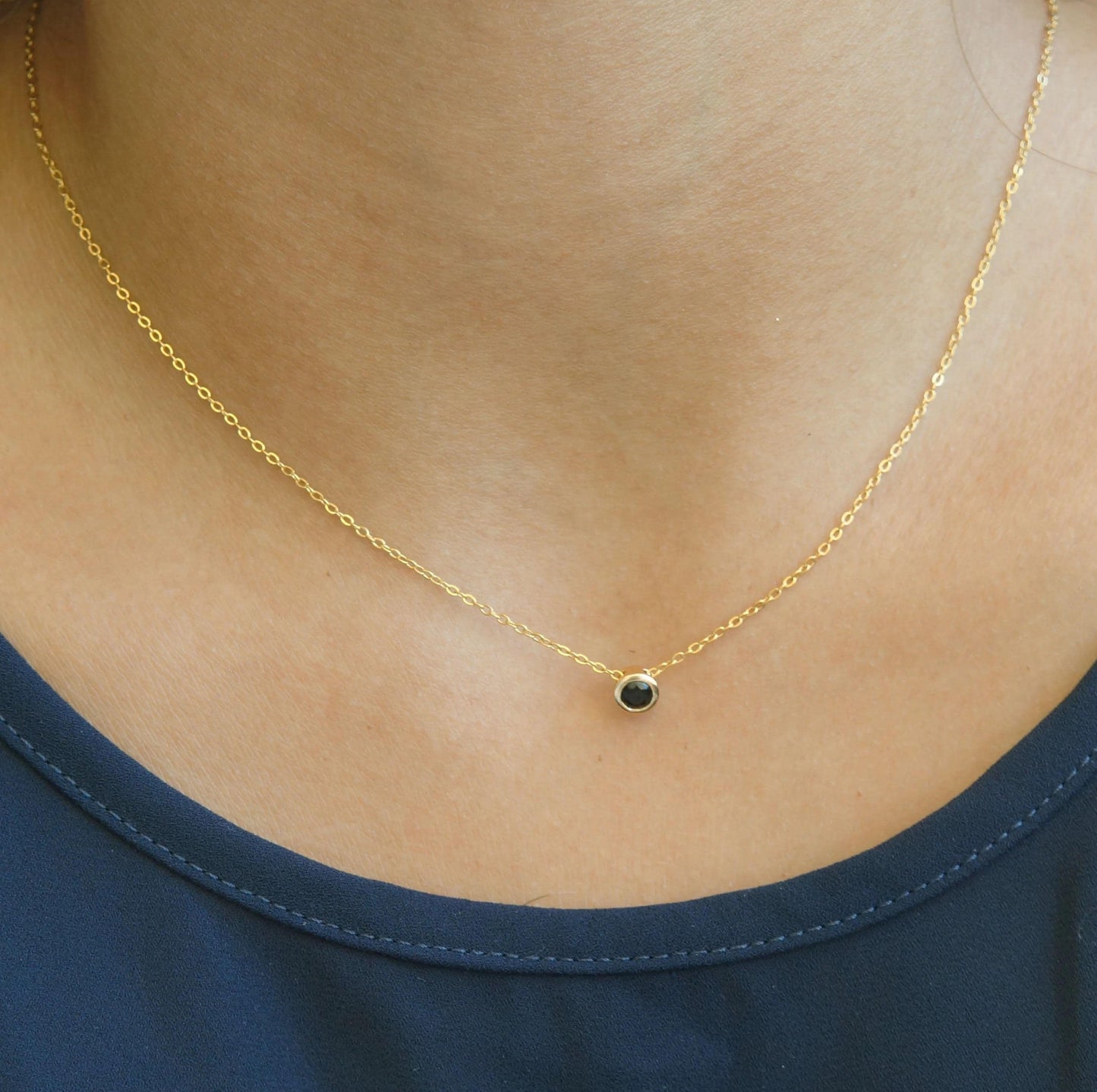 Small Black CZ Crystal Necklace, Delicate Gift for Her, Elegant Pendant, Dainty Jewelry, Women's Gift, Minimalist Jewelry