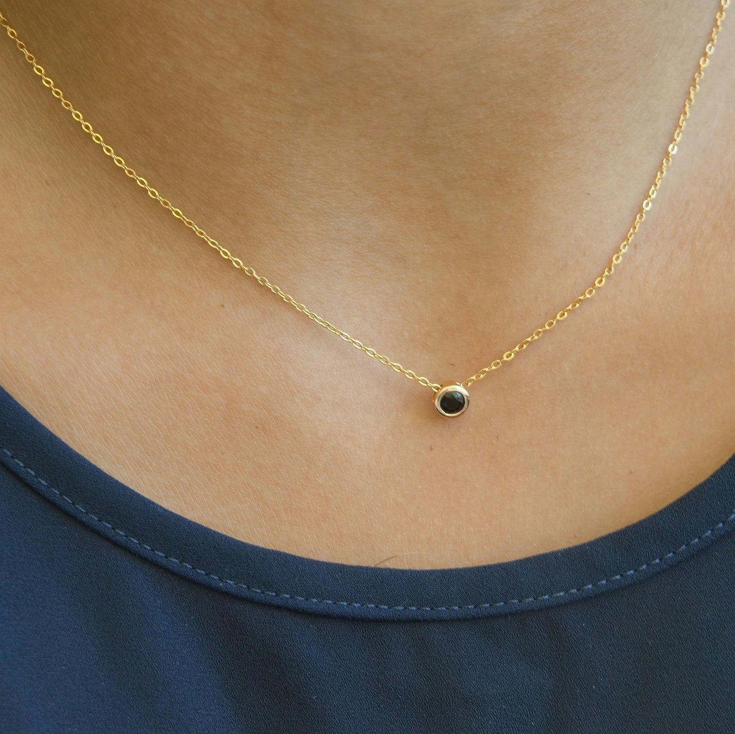 Small Black CZ Crystal Necklace, Delicate Gift for Her, Elegant Pendant, Dainty Jewelry, Women's Gift, Minimalist Jewelry