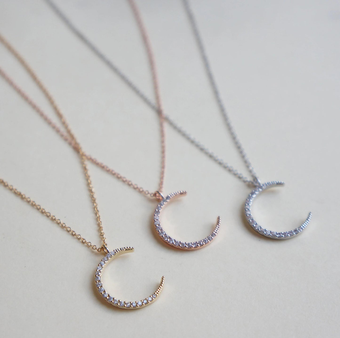 Moon Necklace Best Friends Necklace Gift Idea Crescent Moon Pendant Necklace Cubic Zirconia Moon Necklace Rose Gold Silver Gold