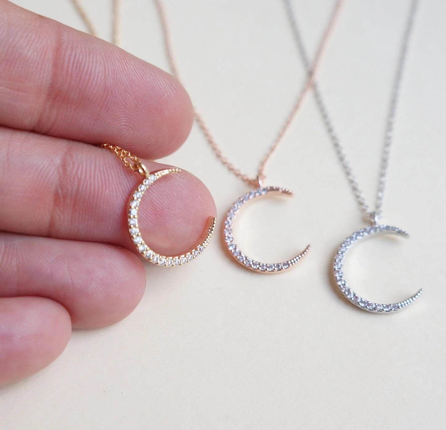 Moon Necklace Best Friends Necklace Gift Idea Crescent Moon Pendant Necklace Cubic Zirconia Moon Necklace Rose Gold Silver Gold