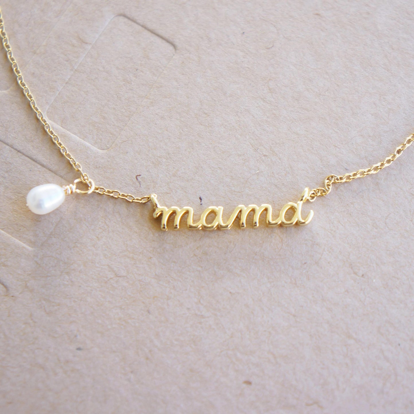 Gold Mama Necklace with Tiny Pearl