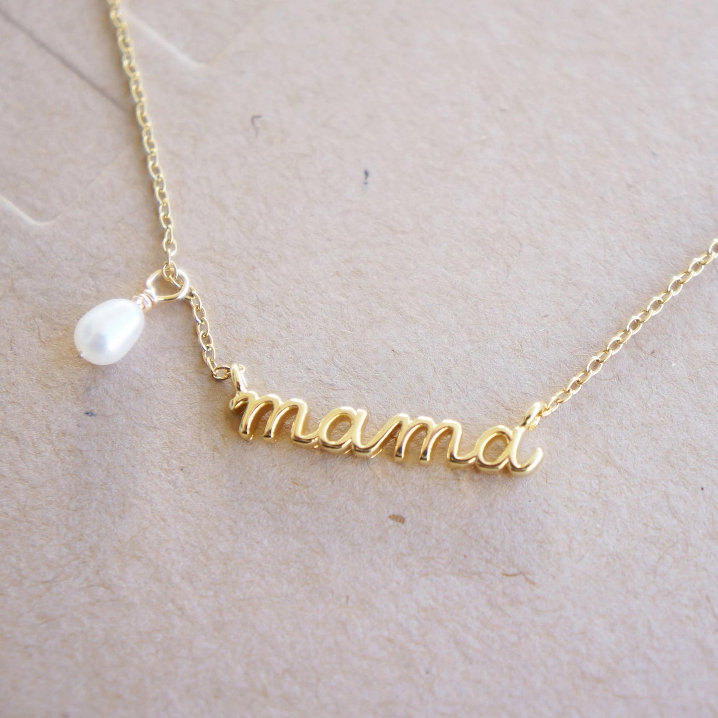 Gold Mama Necklace with Tiny Pearl