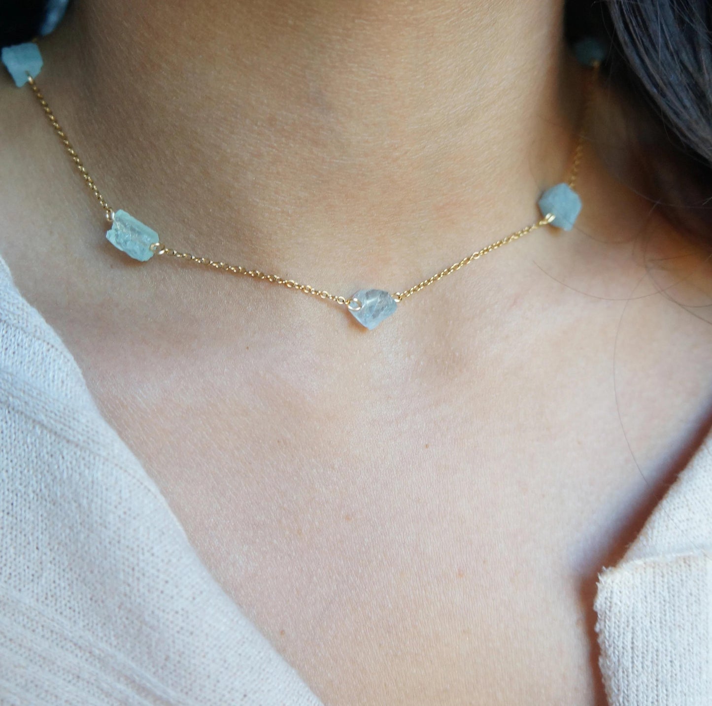 Aquamarine Choker Necklace Rough Gemstone Necklace March Birthstone Gift Crystal Necklace Stone Choker