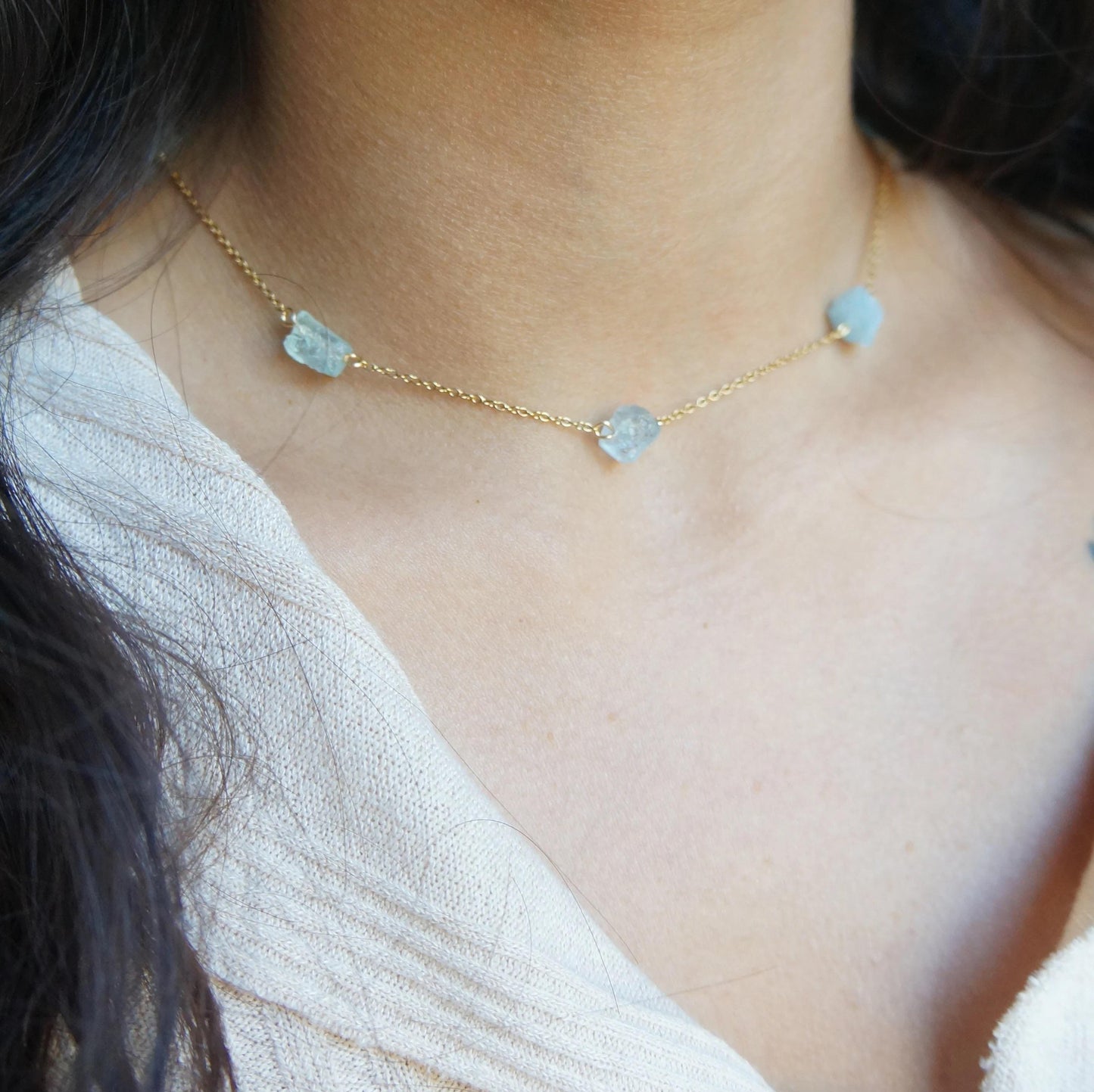 Aquamarine Choker Necklace Rough Gemstone Necklace March Birthstone Gift Crystal Necklace Stone Choker