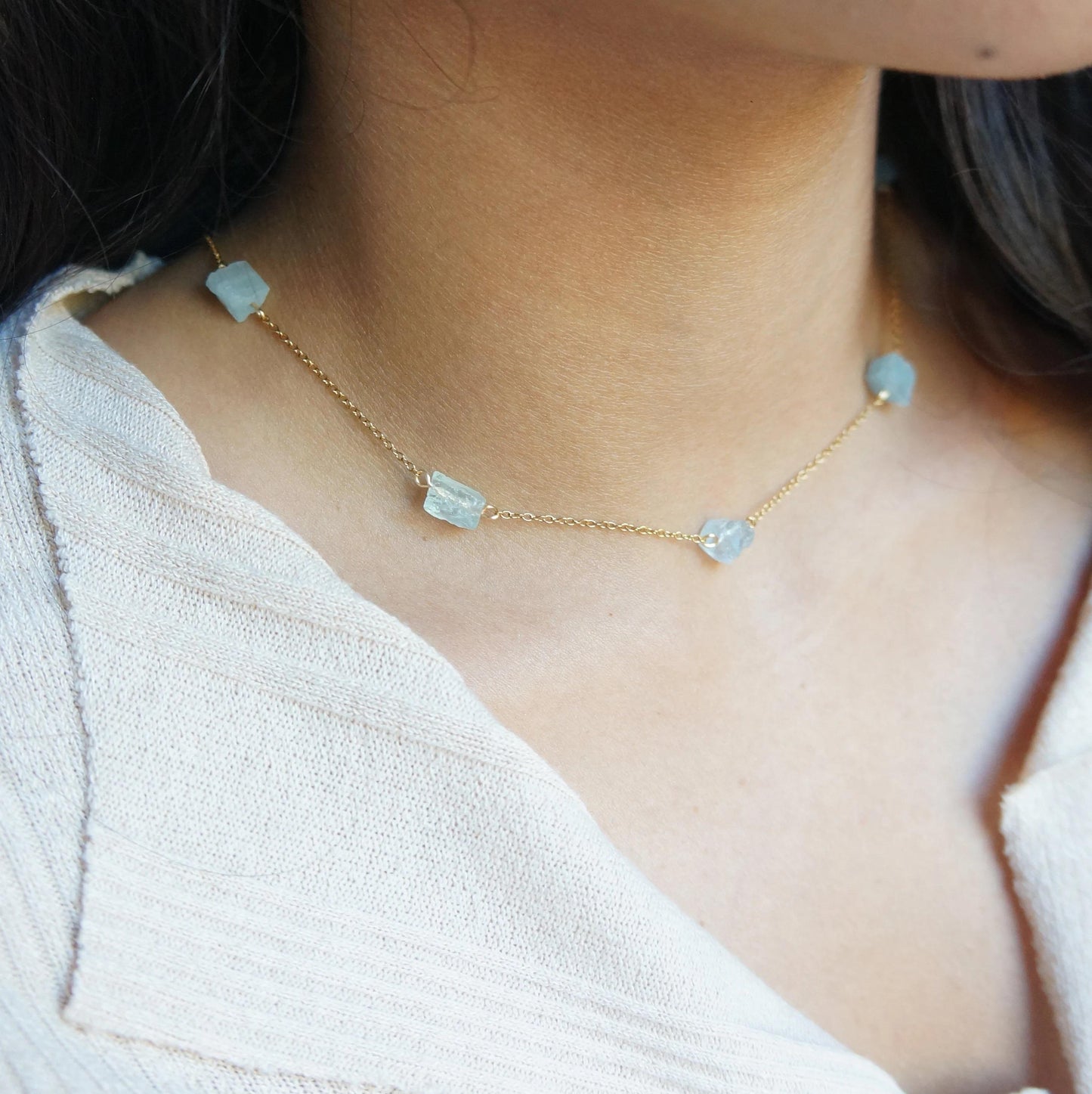 Aquamarine Choker Necklace Rough Gemstone Necklace March Birthstone Gift Crystal Necklace Stone Choker