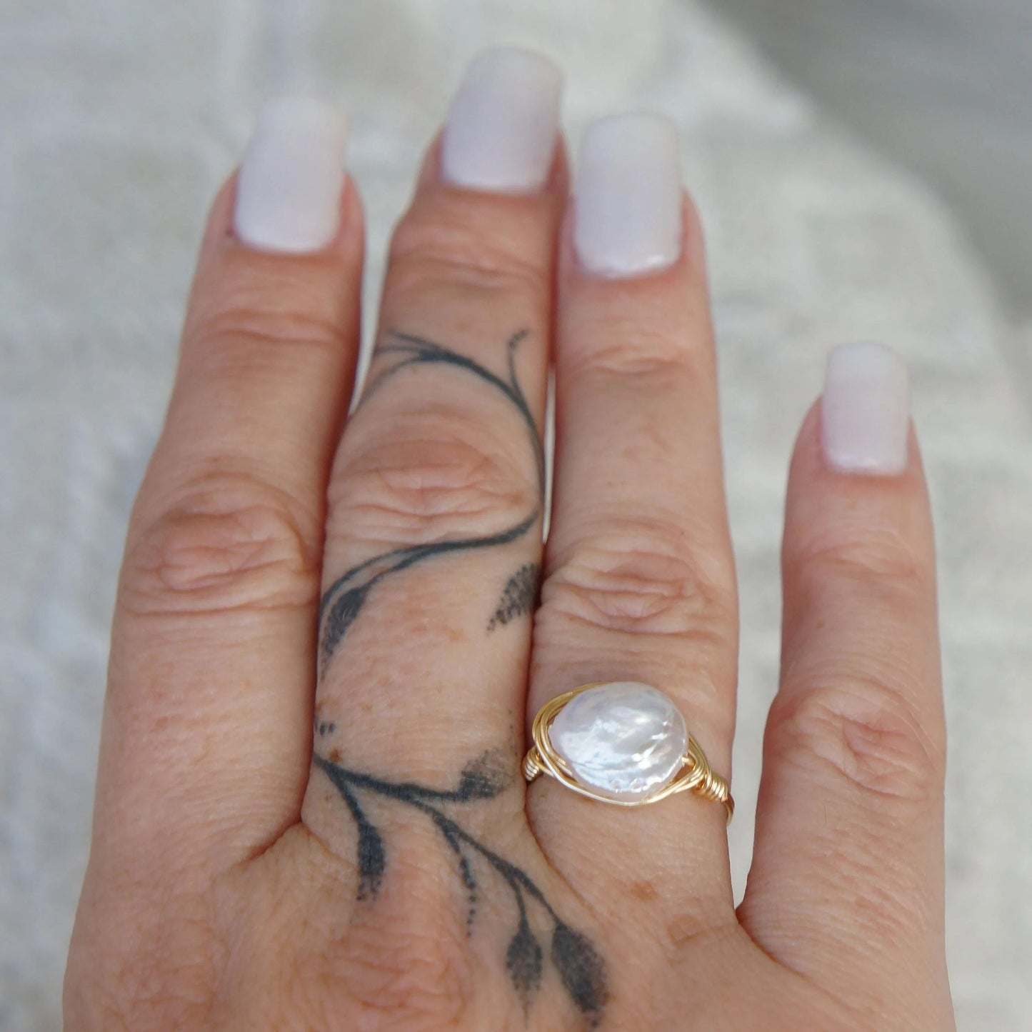 Wire Wrapped Coin Pearl Ring 14kt GF Wire, Dainty Freshwater Pearl Ring, Handmade Jewelry, Handcrafted Jewelry, Minimalist Ring