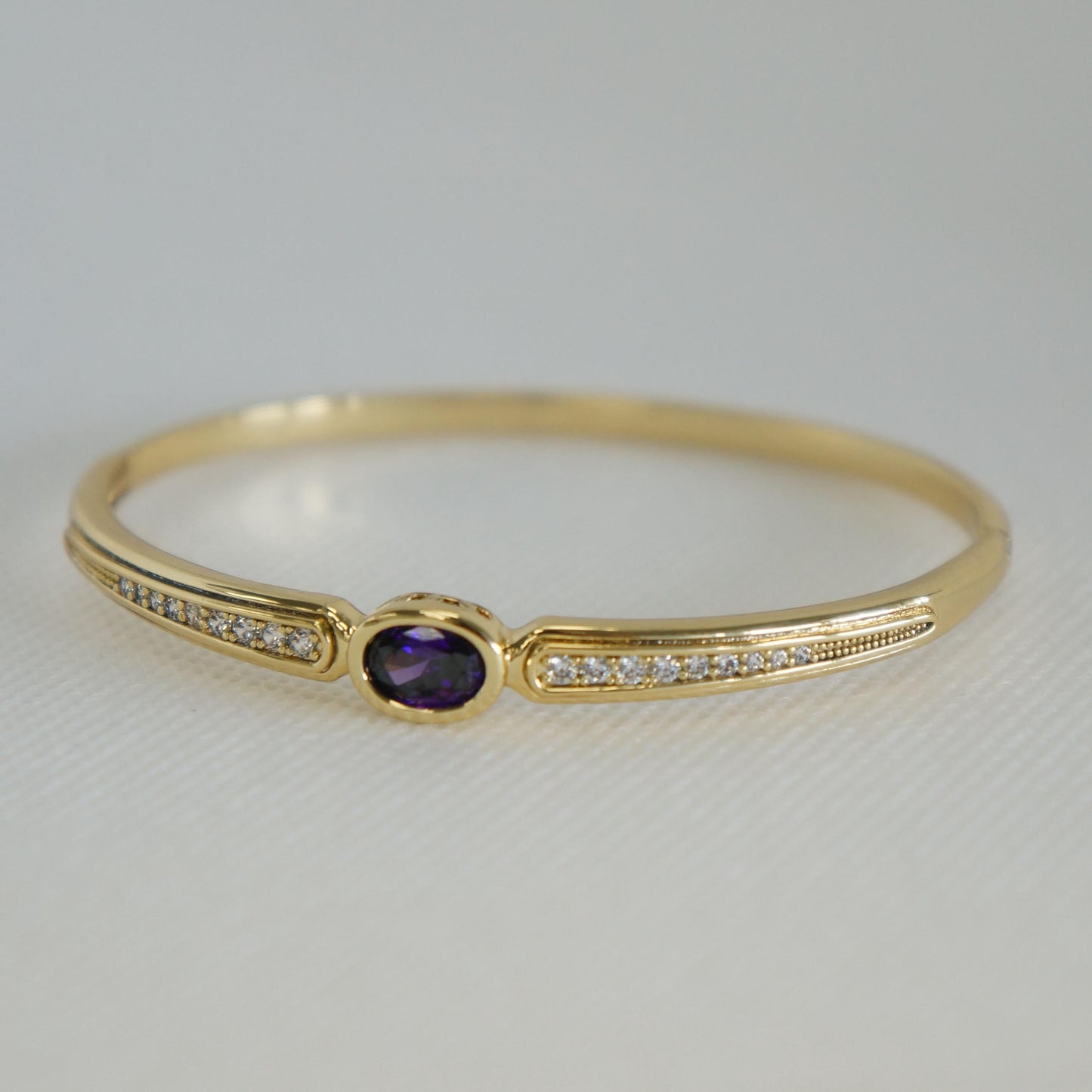 Gold Bangle Bracelet with Purple CZ Crystal, Dainty Elegant Design, Delicate Jewelry, Women's Gift, Bangle, Layering Bracelet, Gold Jewelry