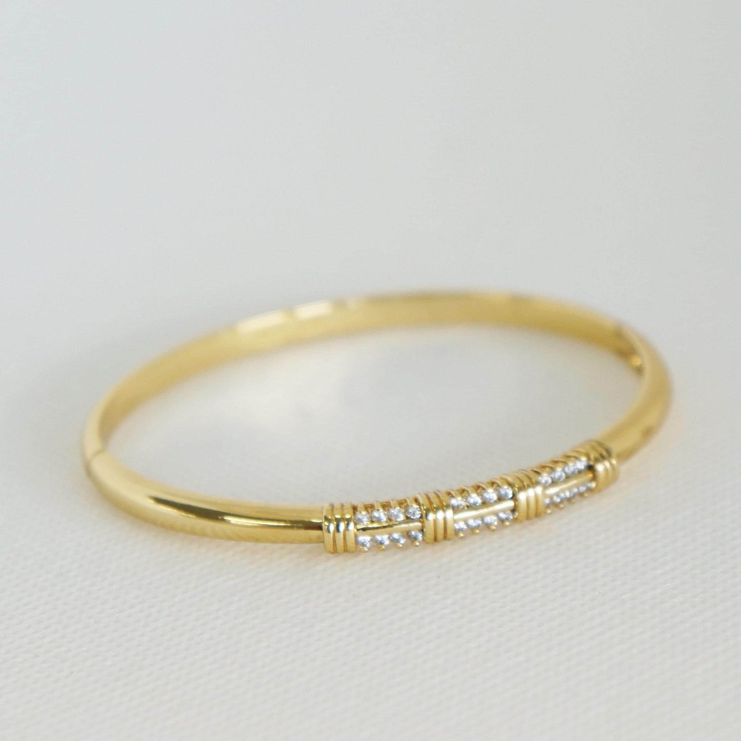 Gold Bangle Bracelet with Clear CZ Crystal, Dainty Elegant Design, Delicate Jewelry, Women's Gift, Bangle, Layering Bracelet, Gold Jewelry